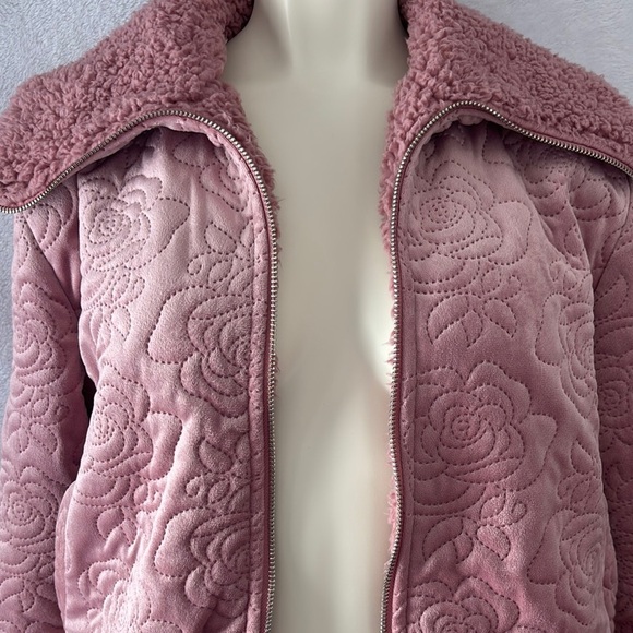 Pink Teddy Jacket with Plush Texture and Collared Neckline - Picture 2 of 9